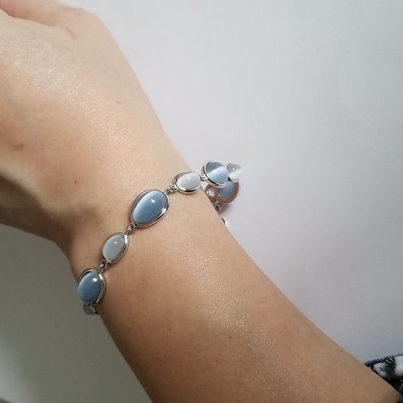 925 Sterling Silver Grey Blue Stones Bracelet - Picture 10 of 10